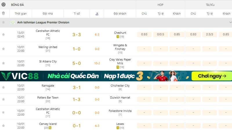 Xem KQBD Isthmian League Premier Division tại KQBD 247