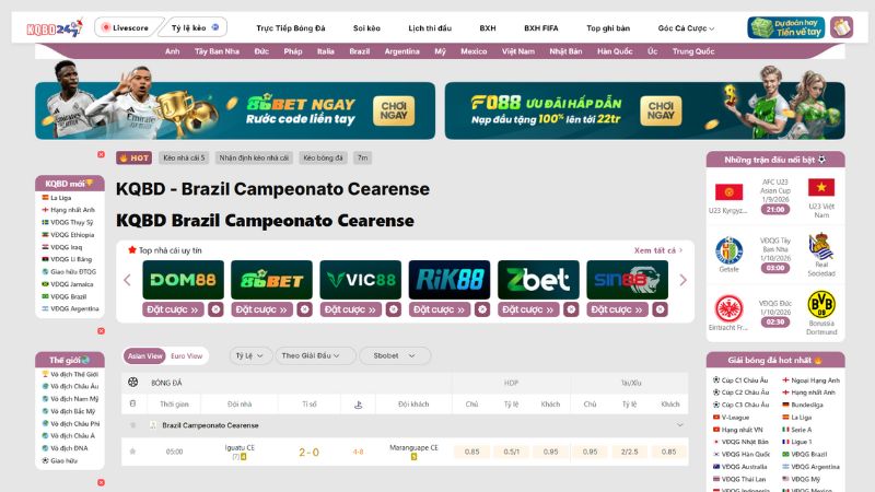 Cập nhật tỷ số bóng đá siêu nhanh chóng tại KQBD 247