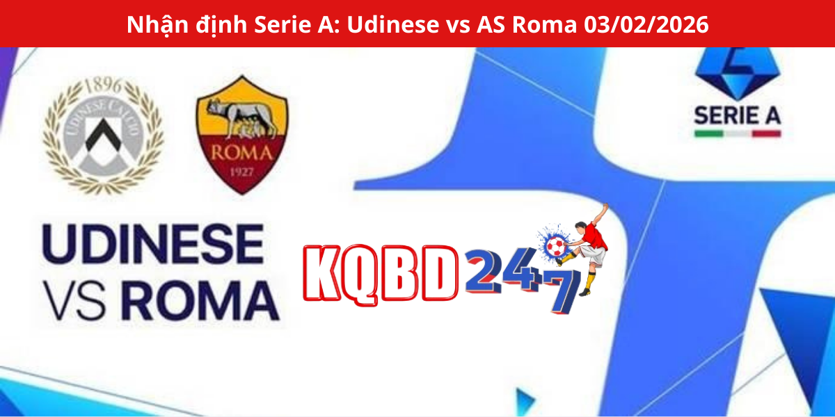 Nhận định Serie A: Udinese vs AS Roma 03/02/2026